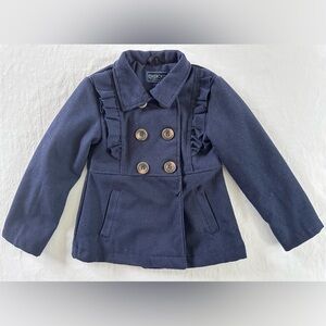 Cherokee Girls Navy Peacoat Jacket Ruffle Trim Double Breasted Size 4T
